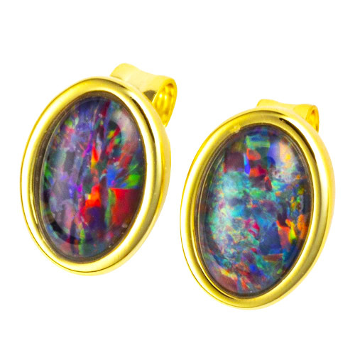 SPARKLE PRESS 18KT YELLOW GOLD PLATED AUSTRALIAN OPAL STUD EARRINGS SPARKLE PRESS 18KT YELLOW GOLD PLATED AUSTRALIAN OPAL STUD EARRINGS